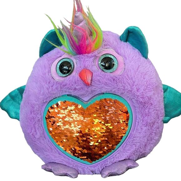 Zuru Rainbocorns Owl Plush Purple Sequin Heart Hidden Pizza Stuffed Toy 10" - Picture 1 of 10